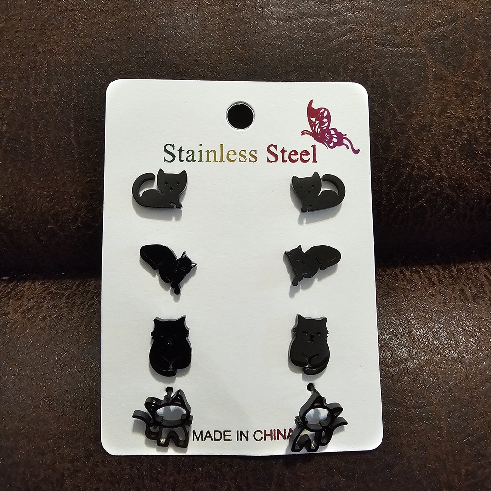 Black Cat Stainless Steel Earrings Set